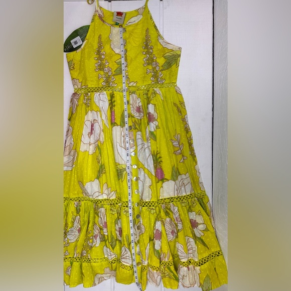 Farm Rio NWT Neon Garden Cotton Midi Dress Floral Summer Yellow Sz XS $235 - Picture 15 of 15